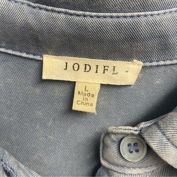 NWOT JODIFL Chambray Tiered/Ruffle Button Down Long Sleeved Dress Size Large - Picture 3 of 5